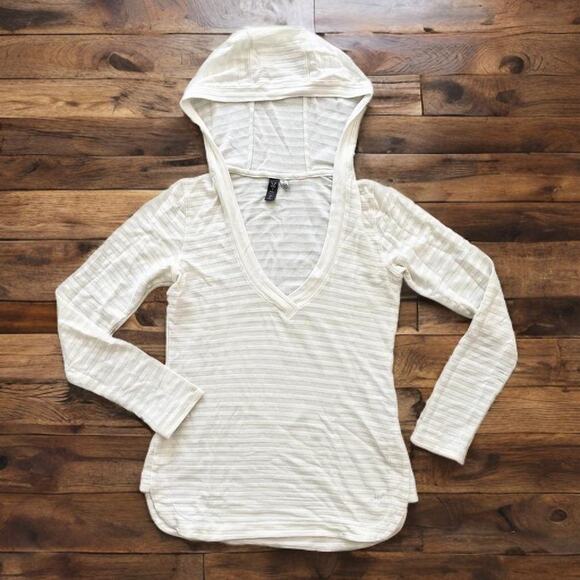 IBEX Shadow Stripe Pullover Hoodie in Ivory  Long sleeve Merino wool blend  SZ S - Picture 1 of 11